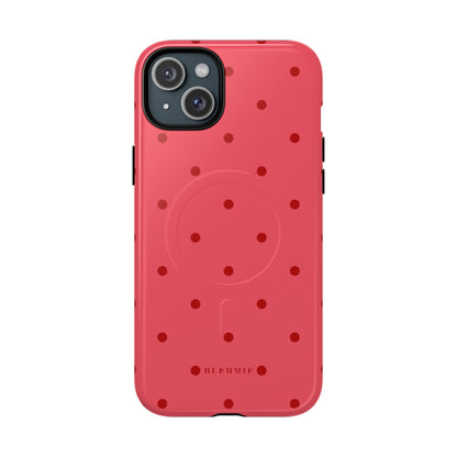 Crimson Polka Dot MagSafe iPhone Cases iPhone 15 Plus Glossy BLEUMIE