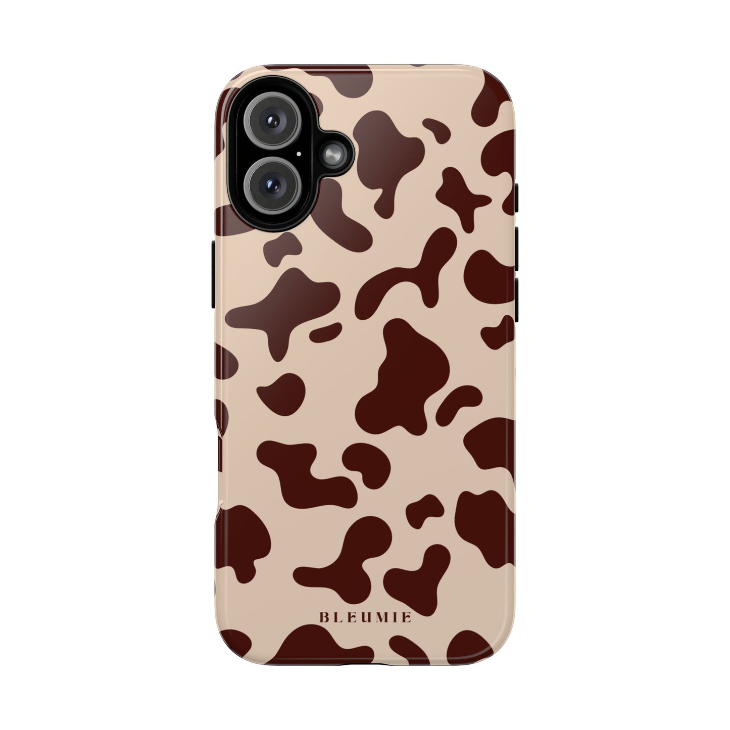 Mocha Cow Print Tough Phone Case iPhone 16 Plus BLEUMIE