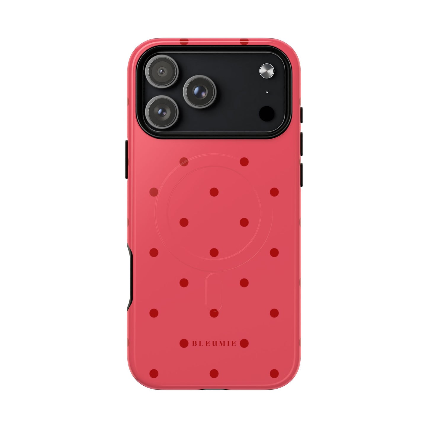 Crimson Polka Dot MagSafe iPhone Cases iPhone 17 Pro Max Glossy BLEUMIE