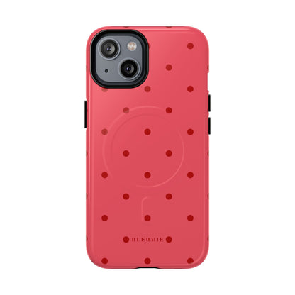 Crimson Polka Dot MagSafe iPhone Cases iPhone 14 Glossy BLEUMIE