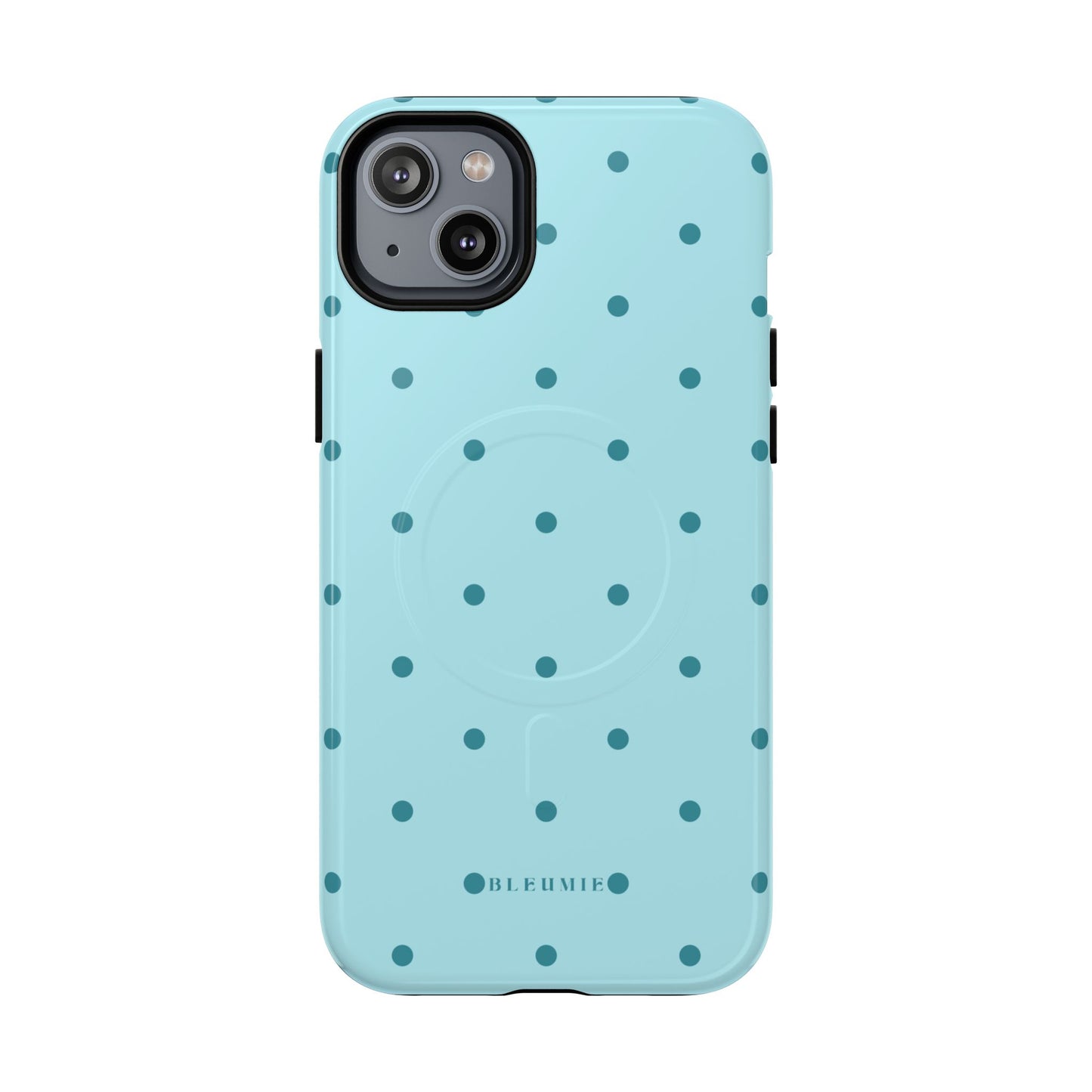 Mint Polka Dot MagSafe iPhone Cases iPhone 14 Plus Glossy BLEUMIE