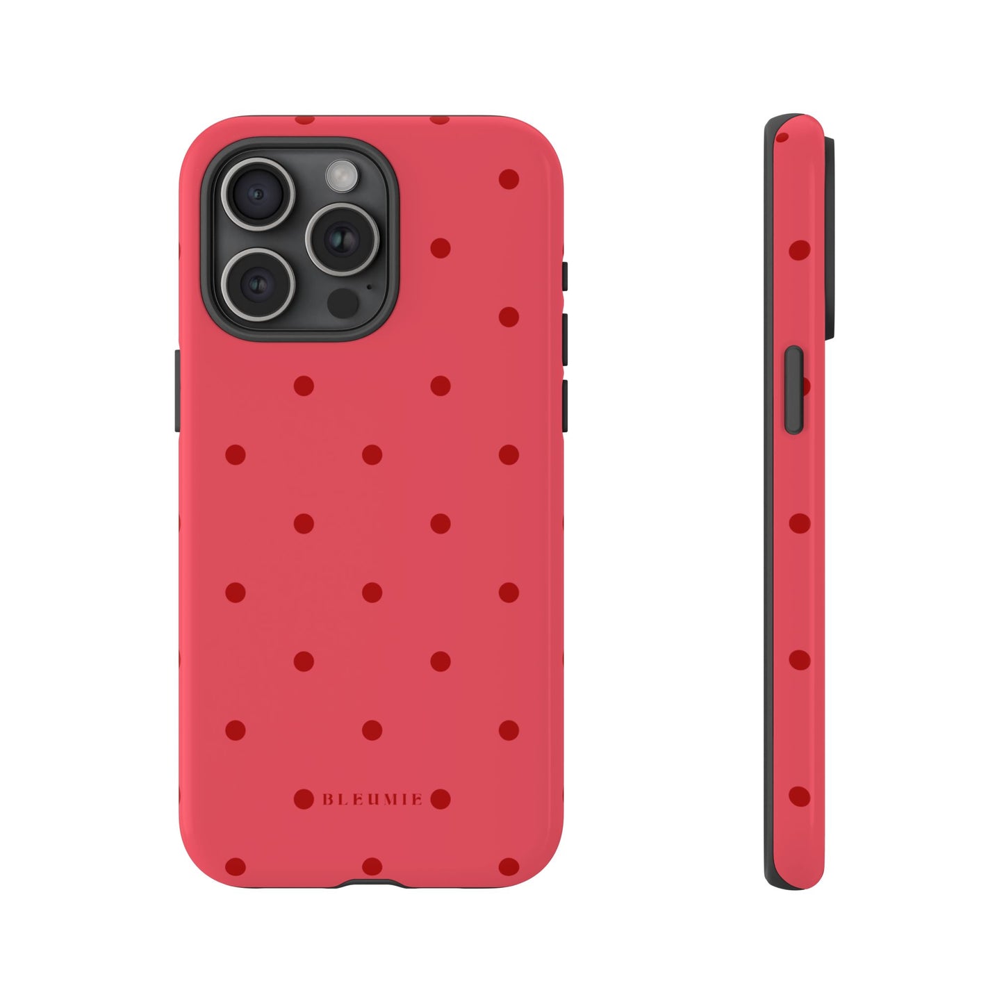 Crimson Polka Dot Tough Phone Case iPhone 15 Pro Max BLEUMIE