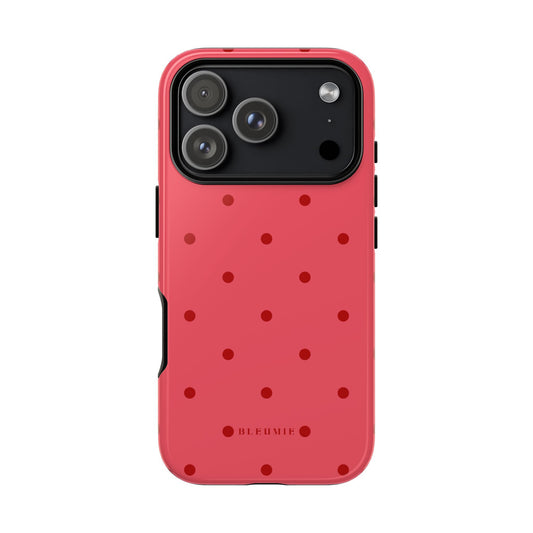 Crimson Polka Dot Tough Phone Case iPhone 17 Pro BLEUMIE