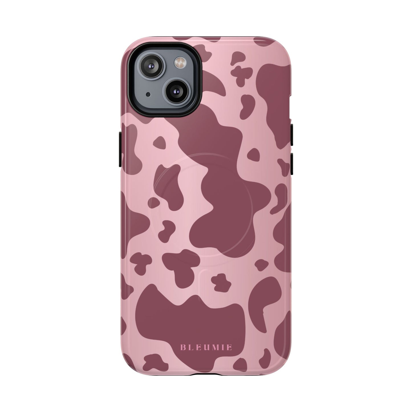 Mauve Cow Print MagSafe iPhone Cases iPhone 14 Plus Glossy BLEUMIE