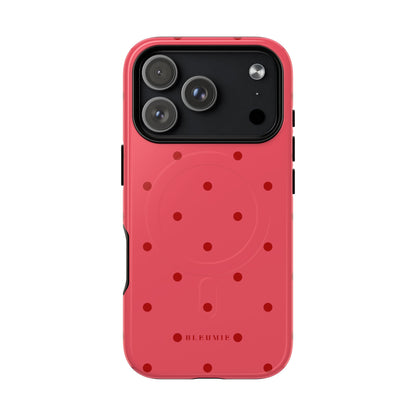 Crimson Polka Dot MagSafe iPhone Cases iPhone 17 Pro Glossy BLEUMIE
