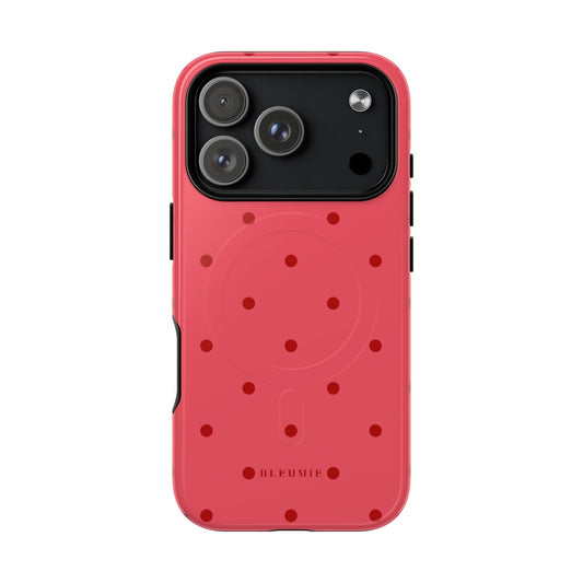 Crimson Polka Dot MagSafe iPhone Cases iPhone 17 Pro Glossy BLEUMIE