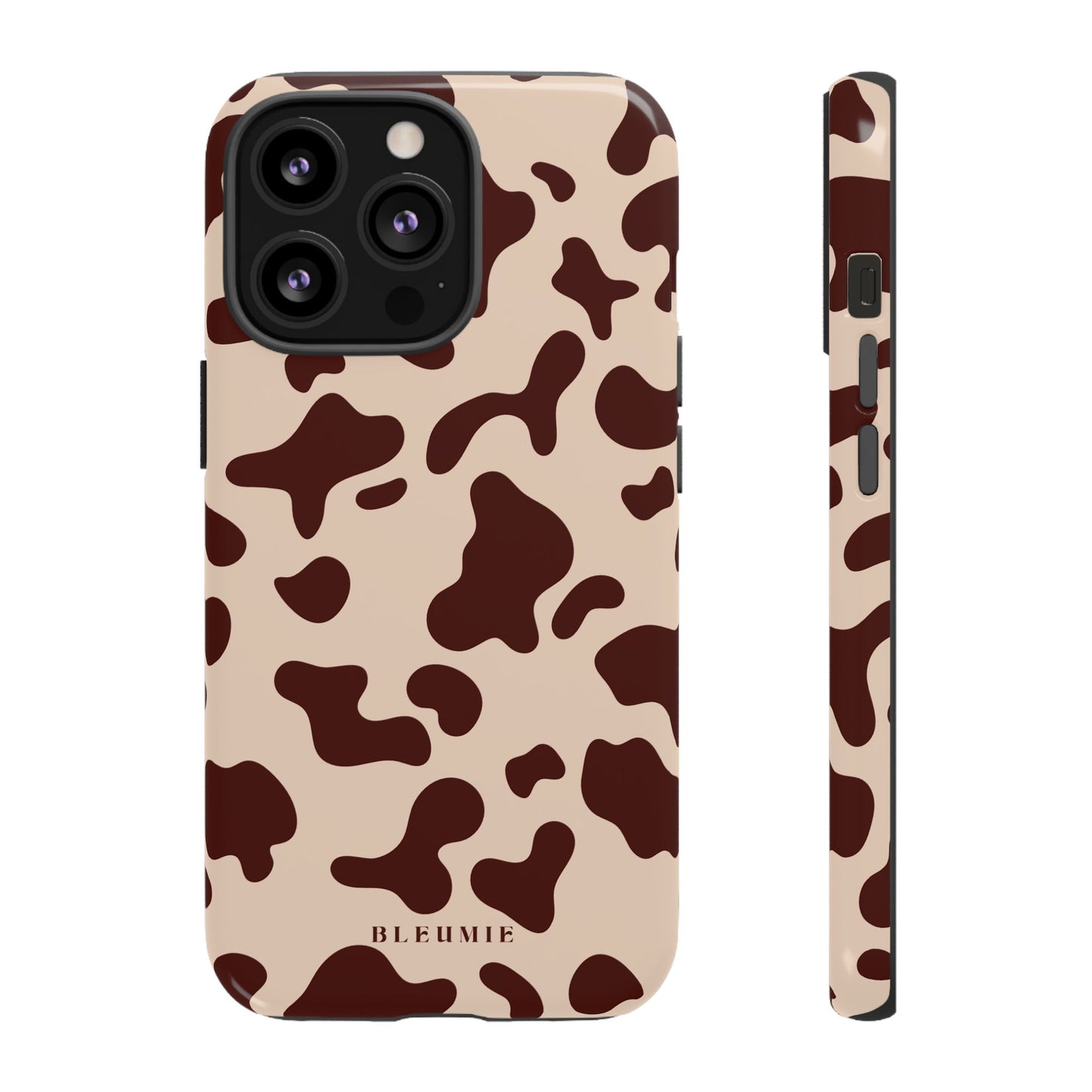 Mocha Cow Print Tough Phone Case iPhone 13 Pro BLEUMIE