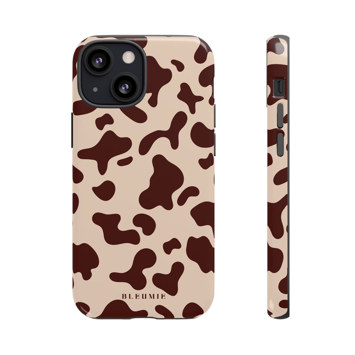 Mocha Cow Print Tough Phone Case iPhone 13 Mini BLEUMIE
