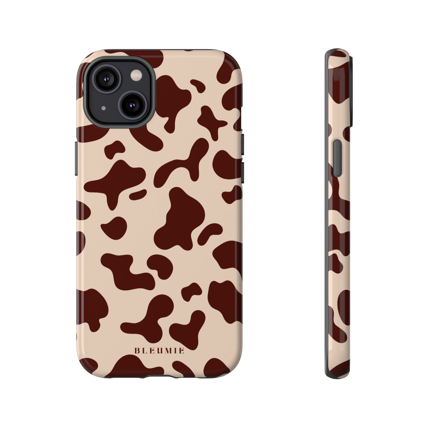 Mocha Cow Print Tough Phone Case iPhone 14 Plus BLEUMIE