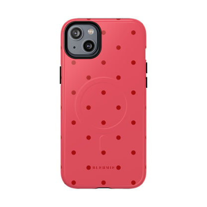 Crimson Polka Dot MagSafe iPhone Cases iPhone 14 Plus Glossy BLEUMIE