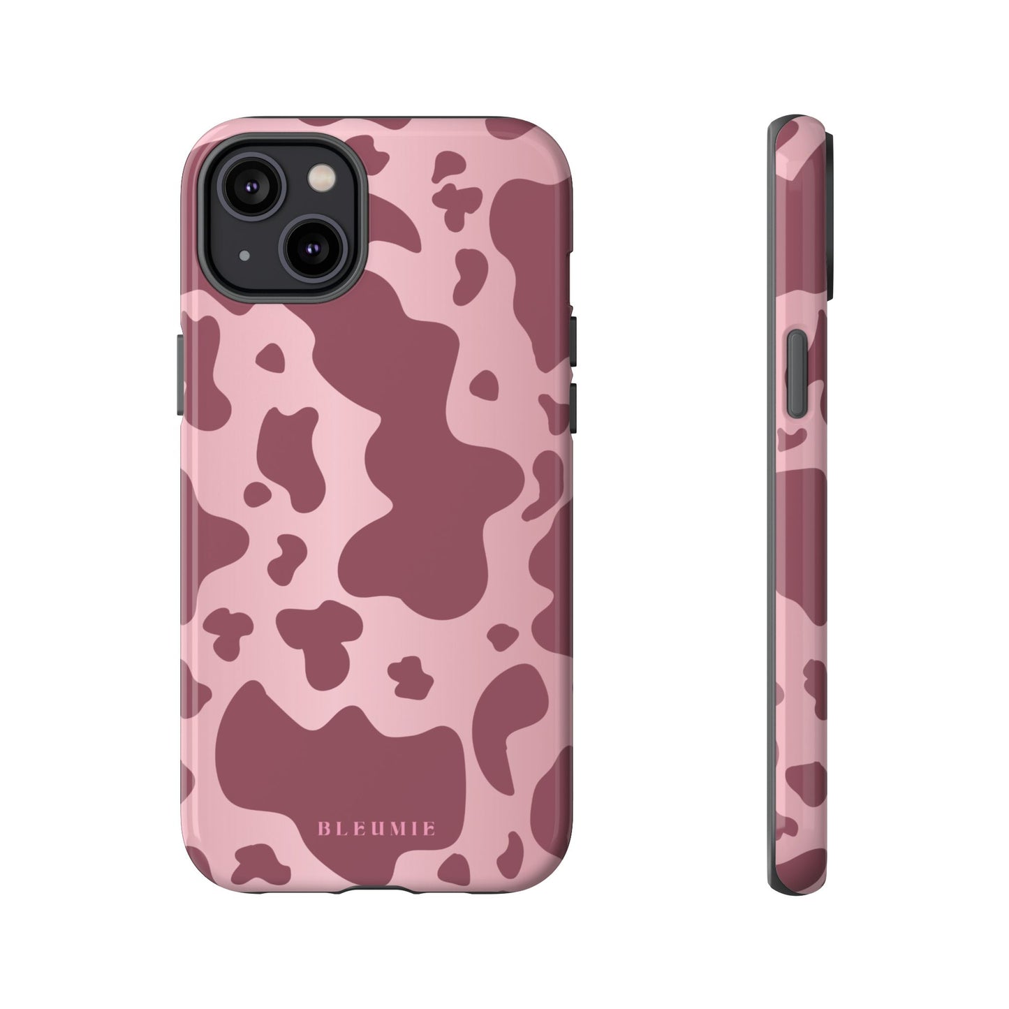Mauve Cow Print Tough Phone Case iPhone 14 Plus BLEUMIE
