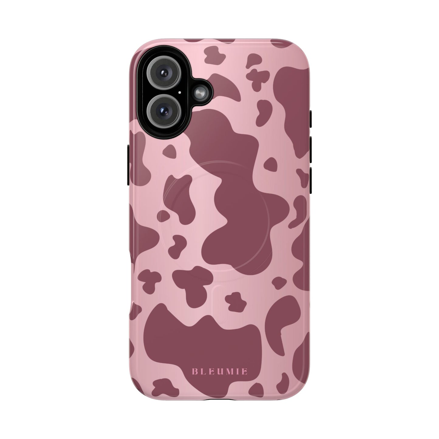 Mauve Cow Print MagSafe iPhone Cases iPhone 16 Plus Glossy BLEUMIE
