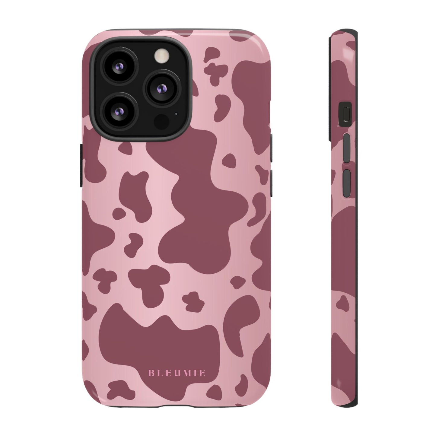 Mauve Cow Print Tough Phone Case iPhone 13 Pro BLEUMIE