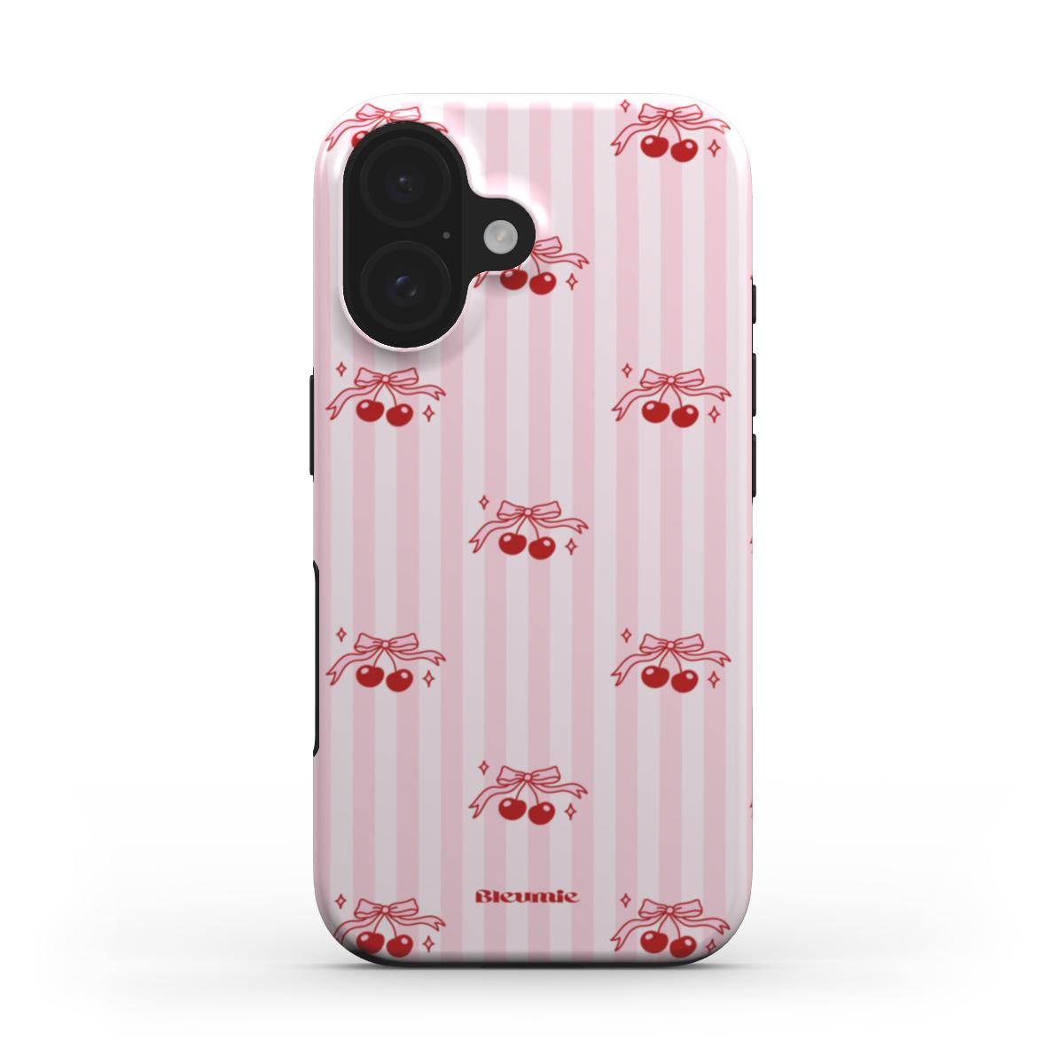 Stripe Cherry Bow Tough Phone Case