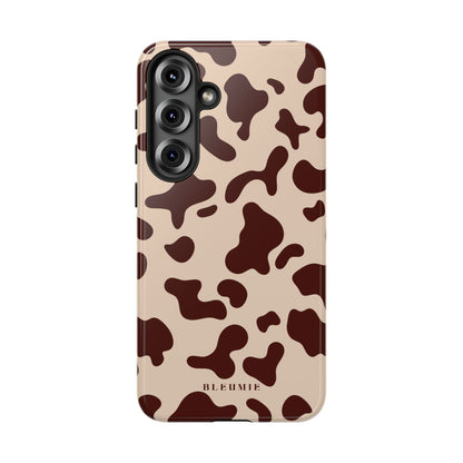 Mocha Cow Print Tough Phone Case Samsung Galaxy S25 Plus BLEUMIE