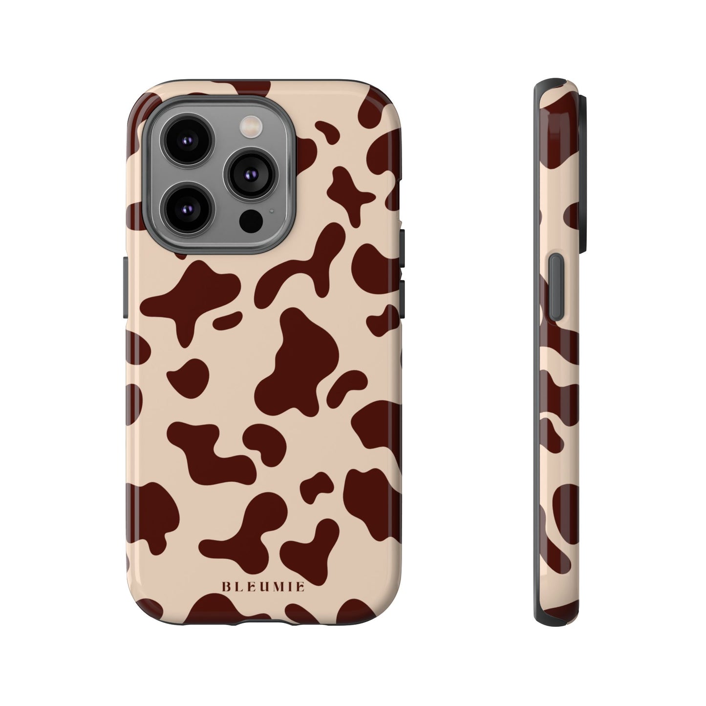 Mocha Cow Print Tough Phone Case iPhone 14 Pro BLEUMIE