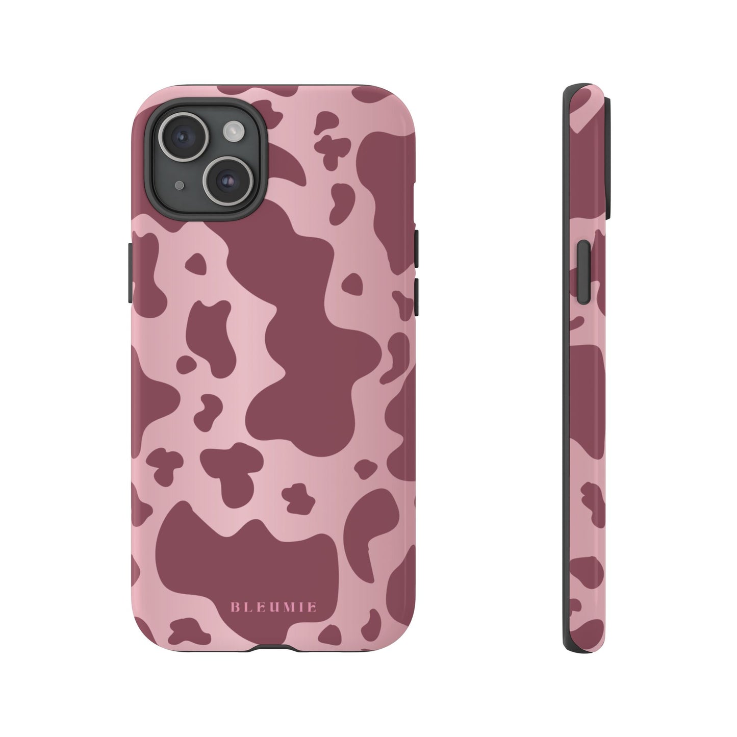 Mauve Cow Print Tough Phone Case iPhone 15 Plus BLEUMIE