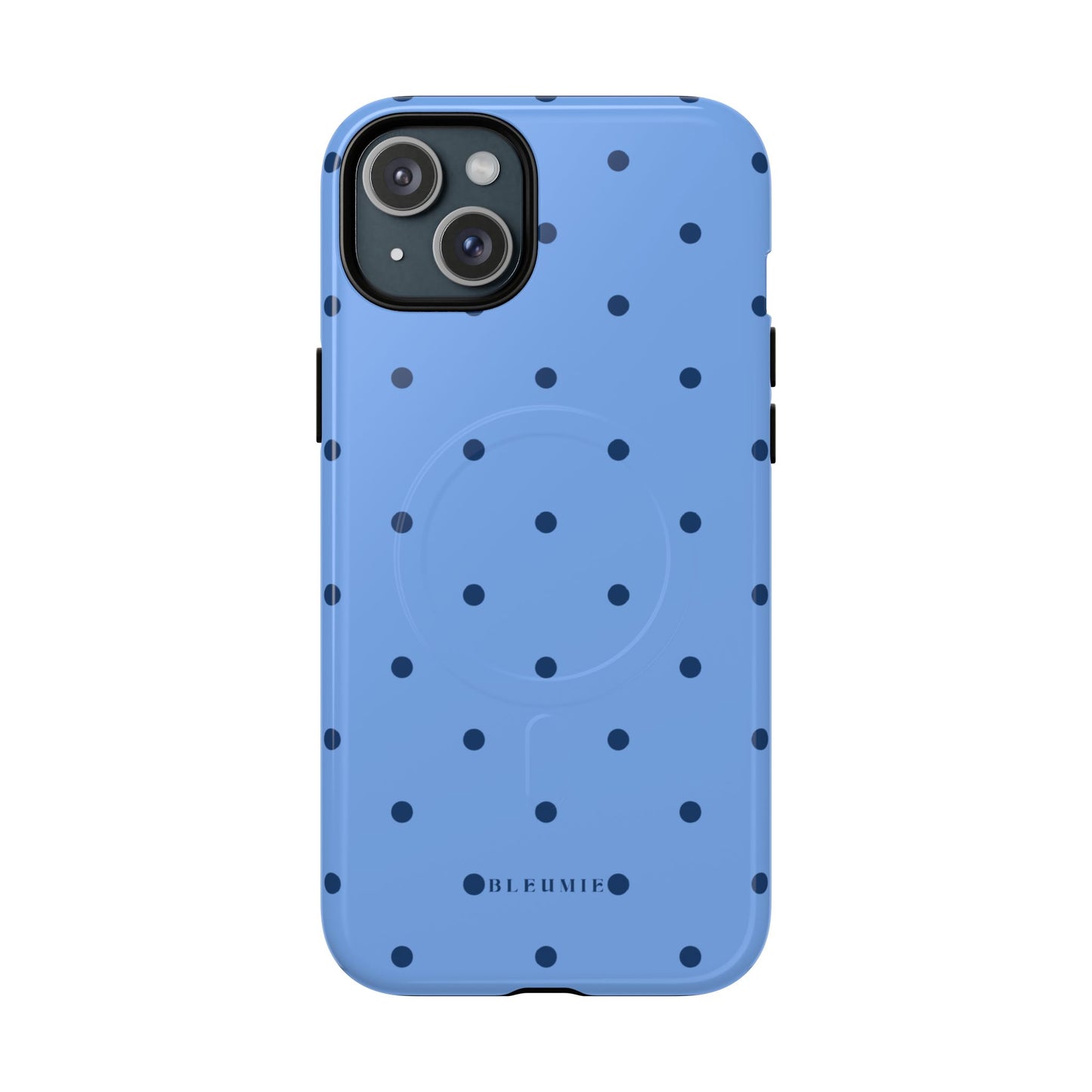 Blue Polka Dot MagSafe iPhone Cases iPhone 15 Plus Glossy BLEUMIE