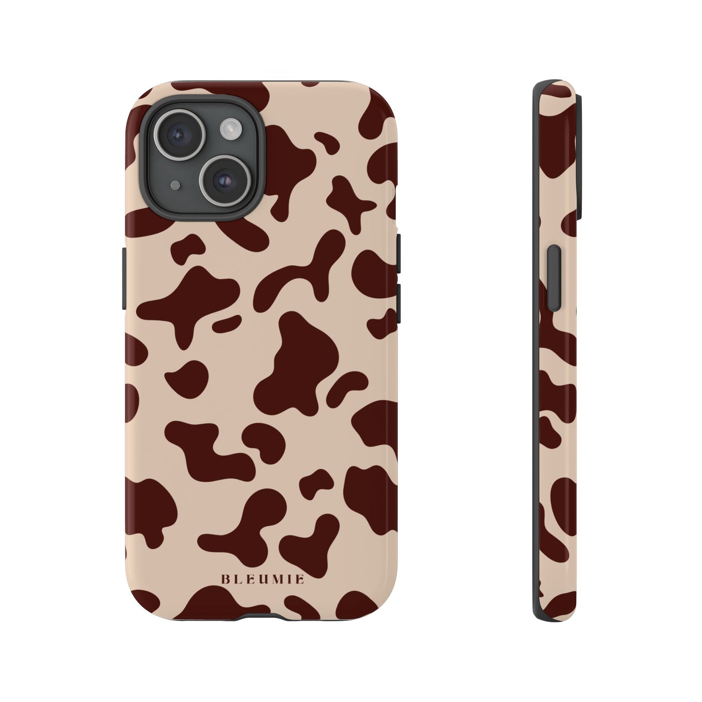 Mocha Cow Print Tough Phone Case iPhone 15 BLEUMIE